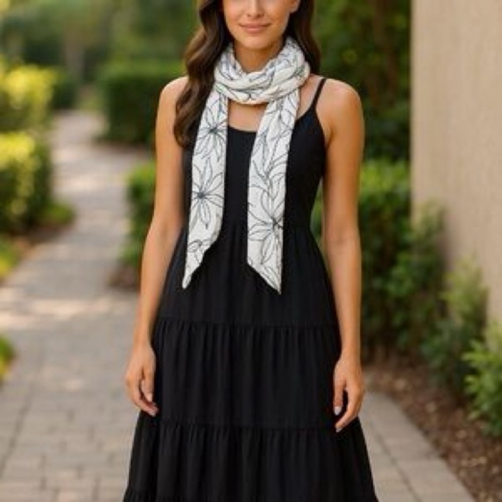 Joie Black Dress with Silk Floral Scarf